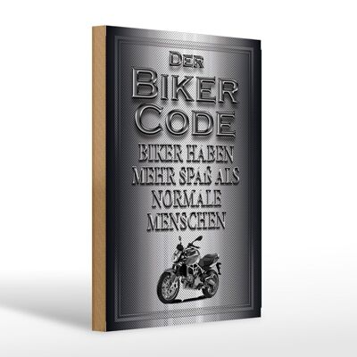 Cartel de madera moto 20x30cm Biker Code más divertido de lo normal
