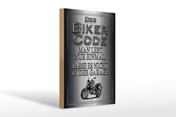 Panneau moto en bois 20x30cm Biker Code on ne vit qu'une fois 1