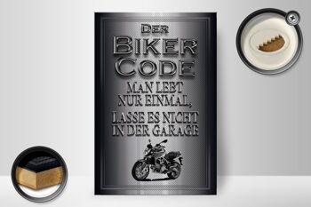 Panneau moto en bois 20x30cm Biker Code on ne vit qu'une fois 2