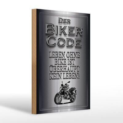 Cartel de madera moto 20x30cm Biker Code vivir sin vida