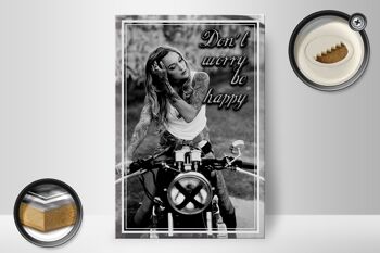 Panneau en bois moto 20x30cm Bike Girl don't inquiet happy 2