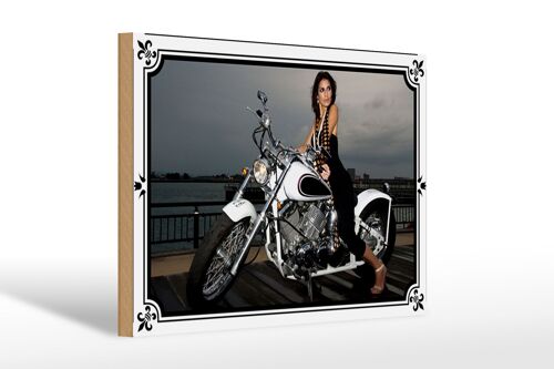 Holzschild Motorrad 30x20cm Bike Girl Pinup Frau