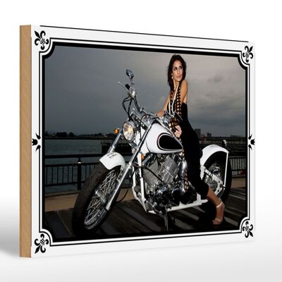 Cartel de madera moto 30x20cm Bike Girl Pinup Woman