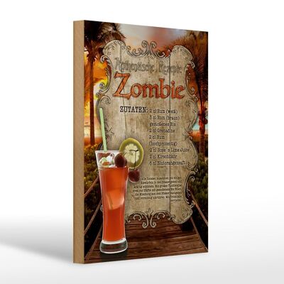 Cartello in legno ricetta 20x30cm ingredienti zombie granatina al rum