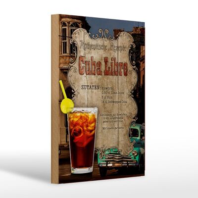 Cartello in legno ricetta 20x30 cm Cuba Libre ingredienti cubetti di ghiaccio