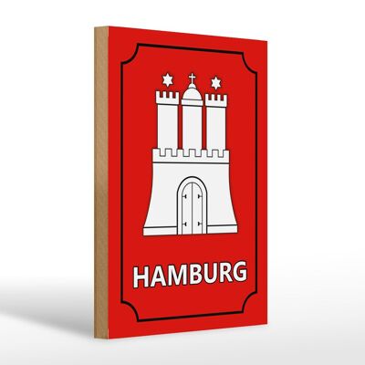 Cartel de madera nota 20x30cm Escudo de armas del estado federal de Hamburgo