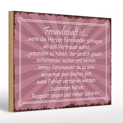 Holzschild Spruch 30x20cm Freundschaft ist wenn Herze