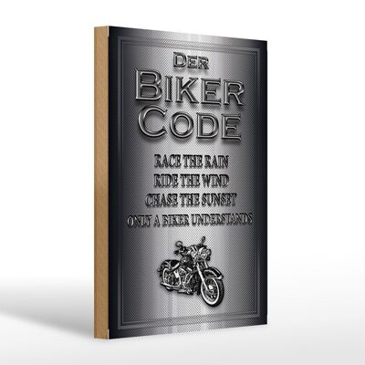 Cartel de madera moto 20x30cm Biker Code race the rain ride