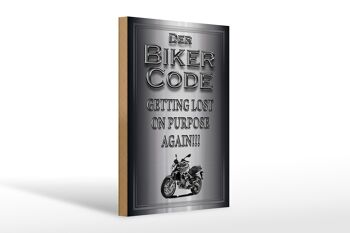 Panneau moto en bois 20x30cm Biker Code se perdre sur 1