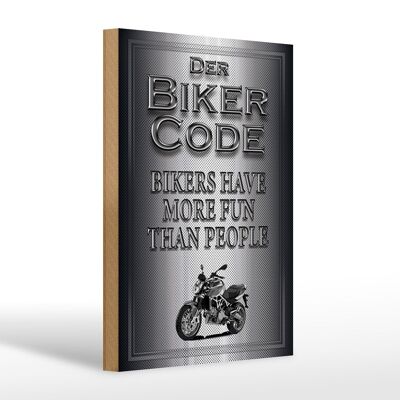 Cartel de madera moto 20x30cm Biker Code más gente divertida