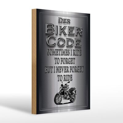 Cartel de madera moto 20x30cm Biker Code nunca olvides el paseo