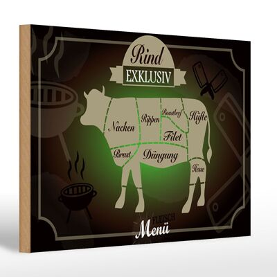 Wooden sign meat 30x20cm slices beef exclusive menu