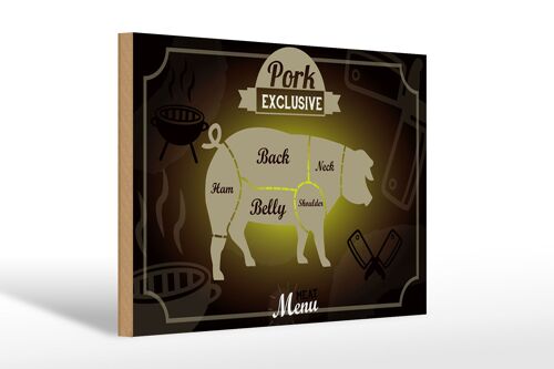 Holzschild Fleisch 30x20cm Schnitte Pork exklusive Menü