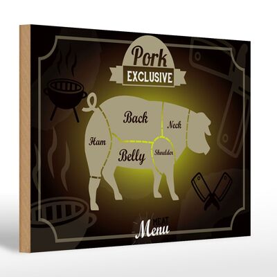 Panneau en bois viande 30x20cm coupes porc menu exclusif