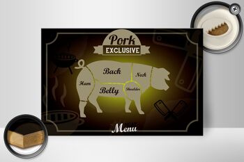 Panneau en bois viande 30x20cm coupes porc menu exclusif 2