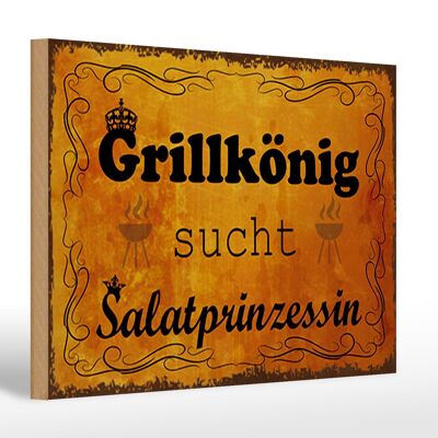 Cartel de madera que dice Grillkönig Salad Princess 30x20cm