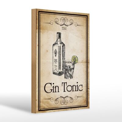 Cartel de madera 20x30cm 1761 Gin tonic Retro
