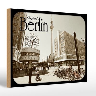 Panneau en bois Berlin 30x20cm Tour de télévision Horloge mondiale Décoration Alexanderplatz