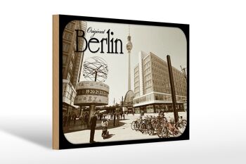Panneau en bois Berlin 30x20cm Tour de télévision Horloge mondiale Décoration Alexanderplatz 1