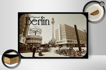 Panneau en bois Berlin 30x20cm Tour de télévision Horloge mondiale Décoration Alexanderplatz 2