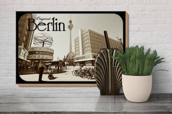 Panneau en bois Berlin 30x20cm Tour de télévision Horloge mondiale Décoration Alexanderplatz 3