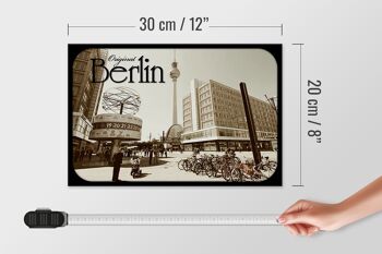 Panneau en bois Berlin 30x20cm Tour de télévision Horloge mondiale Décoration Alexanderplatz 4