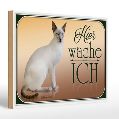 Wooden sign cat 30x20cm Balinese cat here I watch