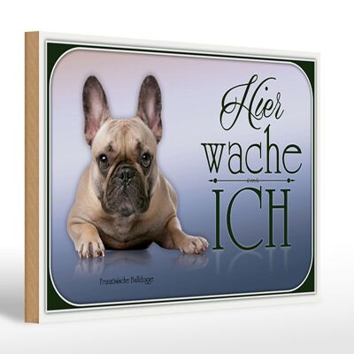 Wooden sign dog 30x20cm French bulldog here