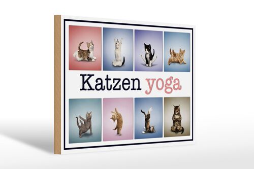 Holzschild Katze 30x20cm Katzen Yoga buntes Schild