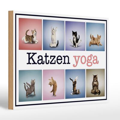 Panneau en bois chat 30x20cm chats yoga signe coloré