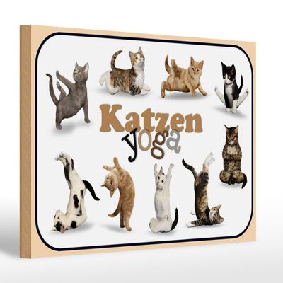 Holzschild Katze 30x20cm Katzen Yoga Wanddeko