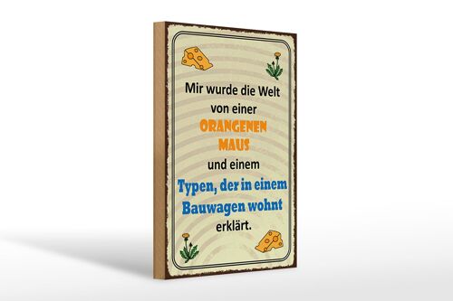 Holzschild Spruch 20x30cm Welt orangene Maus und Typen