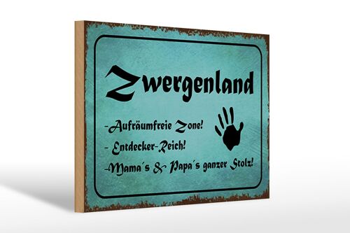 Holzschild Zwergenland 30x20cm Aufräumfreie Zone Reich