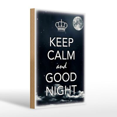 Cartel de madera que dice 20x30cm Mantenga la calma y buenas noches.