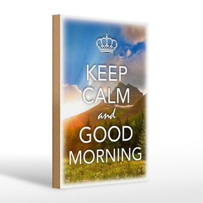 Cartello in legno con scritta "Keep Calm and Good Morning" 20x30 cm