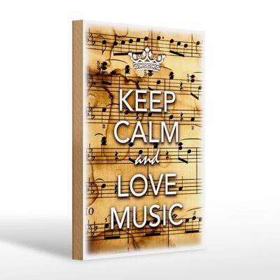 Cartel de madera que dice 20x30cm Keep Calm and love music