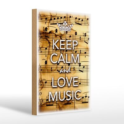 Panneau en bois disant 20x30cm Keep Calm and love music