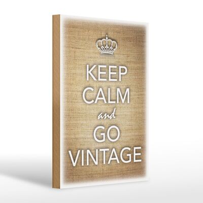 Cartello in legno con scritta "Keep Calm and go vintage" 20x30 cm