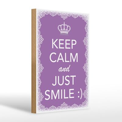 Cartello in legno con scritta 20x30 cm Mantieni la calma e sorridi :)