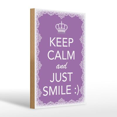 Panneau en bois disant 20x30cm Keep Calm and Just Smile :)