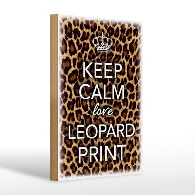 Letrero de madera que dice 20x30cm Keep Calm love estampado de leopardo