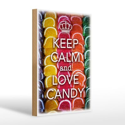 Cartello in legno con scritta "Keep Calm and love candy" 20x30 cm