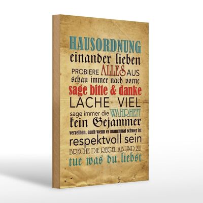 Holzschild Spruch 20x30cm Hausordnung sage bitte danke