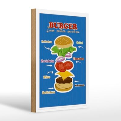 Cartello in legno ricetta hamburger 20x30 cm da preparare da soli