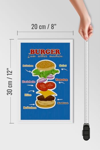 Plaque en bois recette 20x30cm burger à réaliser soi-même 4