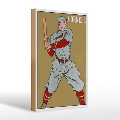 Cartel de madera retro 20x30cm Cornell bateador de béisbol