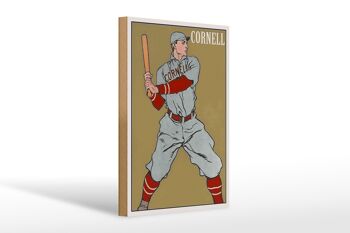 Panneau en bois rétro 20x30cm Batteur de baseball Cornell 1