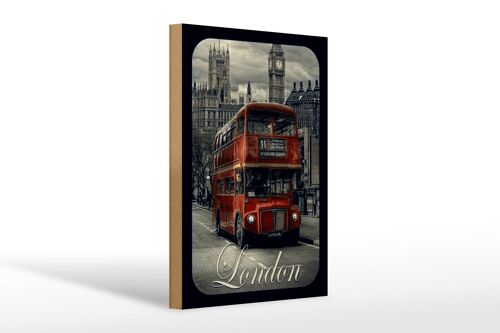 Holzschild London 20x30cm Sightseeing Bus red