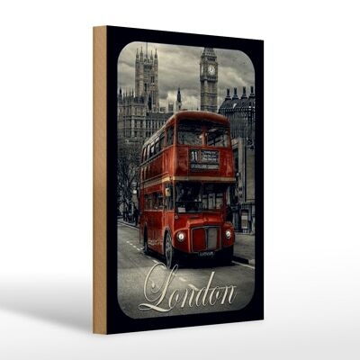 Wooden sign London 20x30cm Sightseeing Bus red