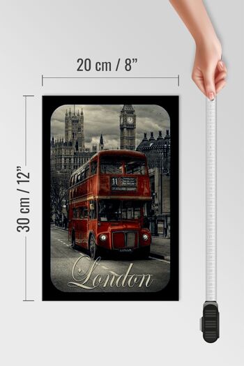 Panneau en bois Londres 20x30cm Bus touristique rouge 4